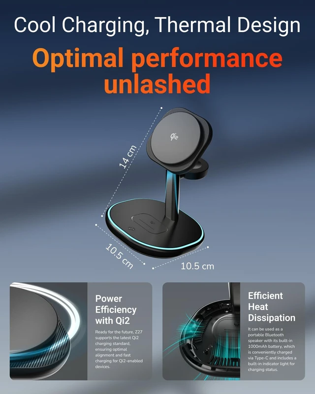 Alt view image 3 of 7 - M.A.D LAB 3 in 1 Charging Station, Qi2 15W, MagSafe Compatible, LED Light | Charge iPhone, Apple Watch, AirPods and Android overnight on your nightstand; magnetic wireless stand, adapter not included