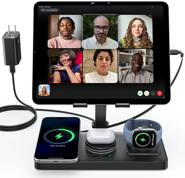 Main image of Meifigno 4 in 1 Charging Station for iPad, 30W Retractable Cable Wired Charging Stand for iPad/Tab
