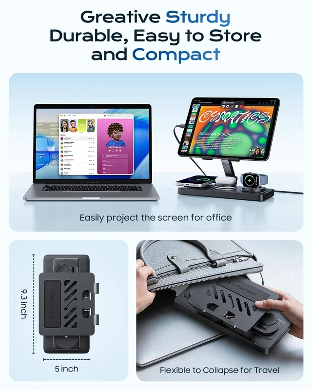 Alt view image 4 of 7 - Meifigno 4 in 1 Charging Station for iPad, 30W Retractable Cable Wired Charging Stand for iPad/Tab