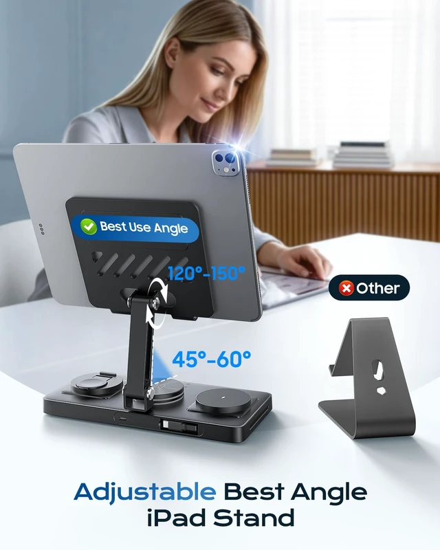 Alt view image 5 of 7 - Meifigno 4 in 1 Charging Station for iPad, 30W Retractable Cable Wired Charging Stand for iPad/Tab
