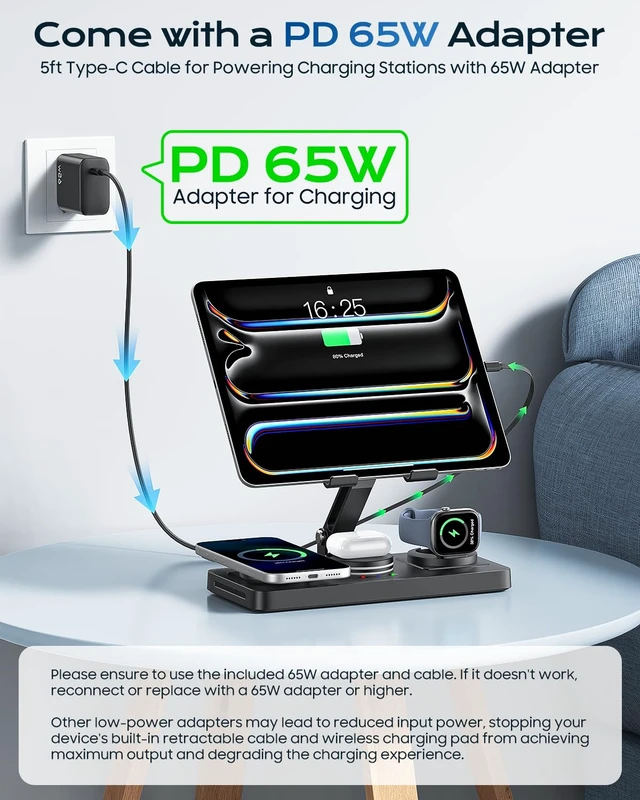Alt view image 7 of 7 - Meifigno 4 in 1 Charging Station for iPad, 30W Retractable Cable Wired Charging Stand for iPad/Tab