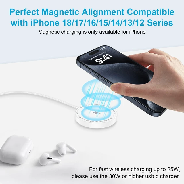 Alt view image 4 of 7 - 25W Magnetic Wireless Charger Android Fast Charging Pad Magsafe Charger Mat for Samsung S26 Ultra S25 FE Pixel 11 Pro XL 10a 10 9a 9 Pro XL Fold iPhone 17e 16e 17 16 15 18 Pro Max AirPods Pro 4 3 2 Pr