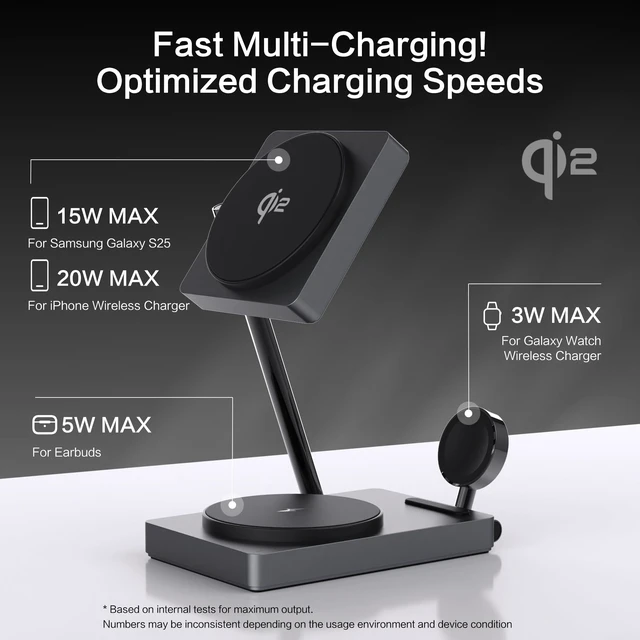 Alt view image 3 of 7 - Qi2 Certified 3 in 1 Wireless Charging Station for Samsung | 15W Foldable Magnetic Charger with 30W GaN Adapter, Aluminum Stand for Galaxy S26/S25/S24, Watch 8/7/6/Ultra, Buds4/3/2 Pro