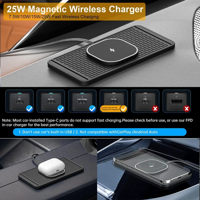 Alt view image 2 of 7 - POLMXS 25W Magnetic Wireless Charger Car Charging Pad Fast Wireless Phone Charger Mat Compatible with iPhone 17/16(25W)/15/14/13/12(7.5W) (P21MAG)