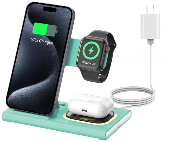 Main image of 3 in 1 Foldable Charging Station for Apple Wireless Charger | iPhone Charging Station for iPhone 18 Pro Max,Apple Watch 12 Charger Stand, Light Nightstand Charging Dock for iWatch/Airpods