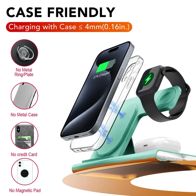 Alt view image 3 of 7 - 3 in 1 Foldable Charging Station for Apple Wireless Charger | iPhone Charging Station for iPhone 18 Pro Max,Apple Watch 12 Charger Stand, Light Nightstand Charging Dock for iWatch/Airpods