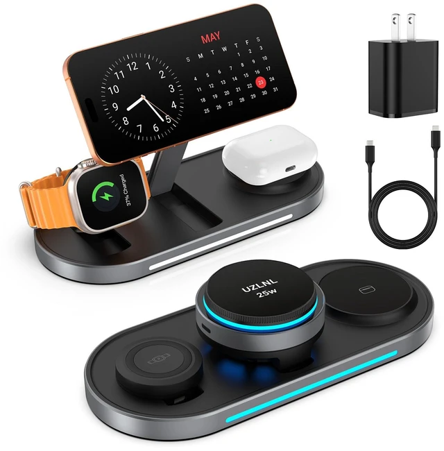 Main image of 25W 3 in 1 Wireless Charging Station for Magsafe Charger for Apple | for iPhone 18 17 16 15 14 Pro Max,Apple Watch,Airpods,Foldable Charging Stand, Cooling Fan, Multi Device Charging, Travel