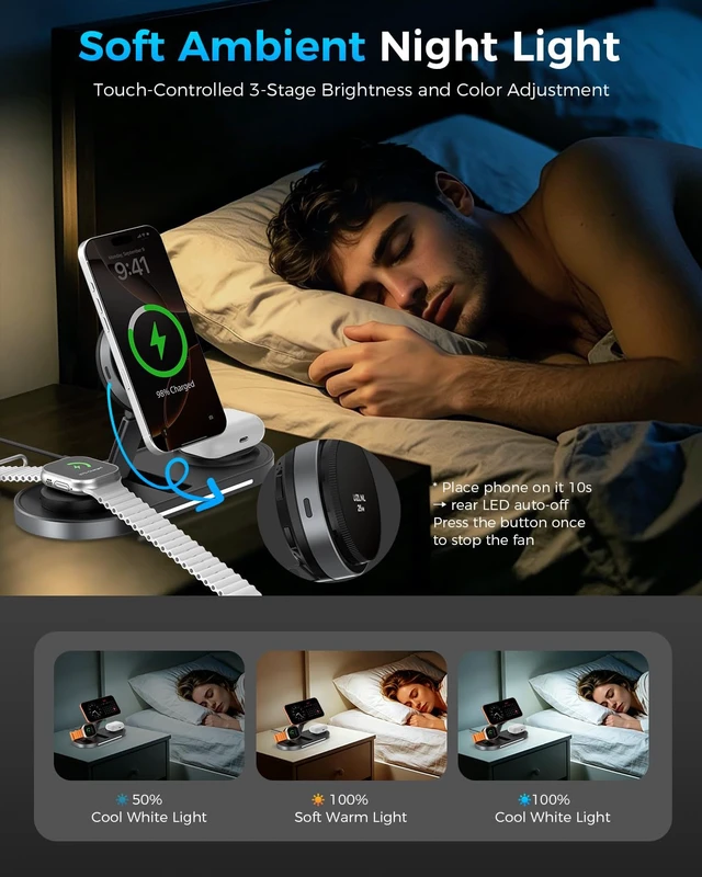 Alt view image 5 of 7 - 25W 3 in 1 Wireless Charging Station for Magsafe Charger for Apple | for iPhone 18 17 16 15 14 Pro Max,Apple Watch,Airpods,Foldable Charging Stand, Cooling Fan, Multi Device Charging, Travel