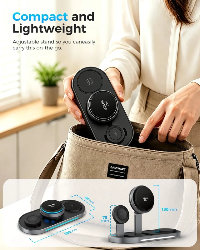 Alt view image 7 of 7 - 25W 3 in 1 Wireless Charging Station for Magsafe Charger for Apple | for iPhone 18 17 16 15 14 Pro Max,Apple Watch,Airpods,Foldable Charging Stand, Cooling Fan, Multi Device Charging, Travel