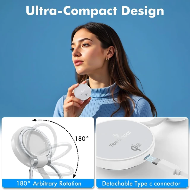 Alt view image 4 of 7 - TRAVEL DEPOT Compatible w/MagSafe Charger 2-in-1 Travel Wireless Charger, QI 2 Certified 15W Magnetic Duo Charging Butterfly Puck for iPhone, Airpods, and Apple Watch, White