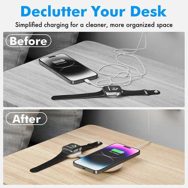 Alt view image 5 of 7 - TRAVEL DEPOT Compatible w/MagSafe Charger 2-in-1 Travel Wireless Charger, QI 2 Certified 15W Magnetic Duo Charging Butterfly Puck for iPhone, Airpods, and Apple Watch, White