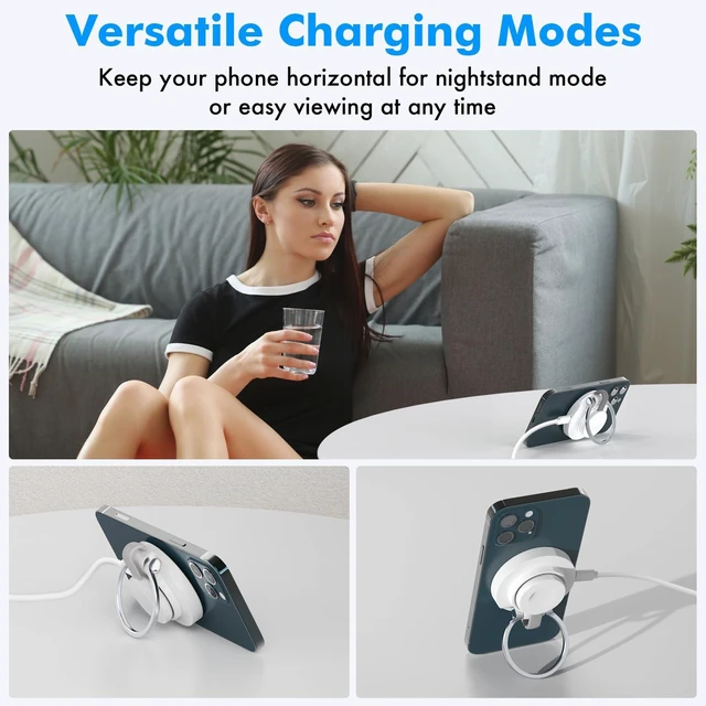 Alt view image 7 of 7 - TRAVEL DEPOT Compatible w/MagSafe Charger 2-in-1 Travel Wireless Charger, QI 2 Certified 15W Magnetic Duo Charging Butterfly Puck for iPhone, Airpods, and Apple Watch, White