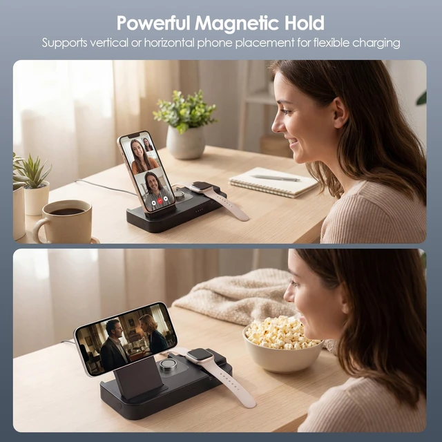 Alt view image 2 of 7 - BOVIPO 4 in 1 Charger for Oura Ring Gen 5 & Gen 4 (Oura Charger NOT Included), Fast Wireless Magnetic Charging Station for iPhone, Apple Watch, AirPods, Samsung Galaxy