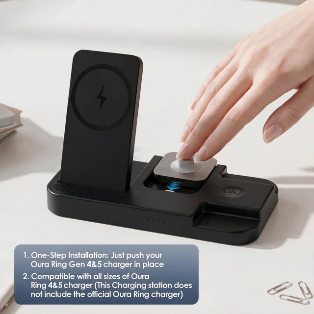 Alt view image 3 of 7 - BOVIPO 4 in 1 Charger for Oura Ring Gen 5 & Gen 4 (Oura Charger NOT Included), Fast Wireless Magnetic Charging Station for iPhone, Apple Watch, AirPods, Samsung Galaxy