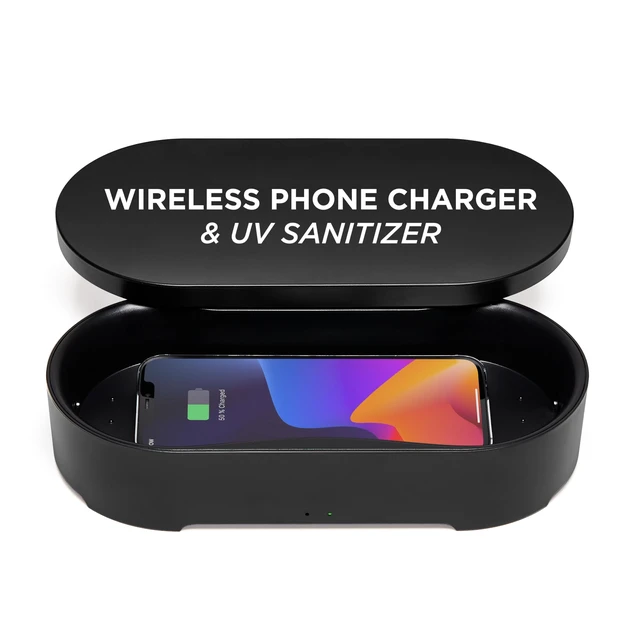 Main image of Lexon UV Phone Sanitizer Machine & Wireless Charger - OBLIO Box QI Fast Charging and 360° UV-C Light Cellphone Cleaner, Glasses, Keys, Makeup Brush, Tools, All that Fits in - Black