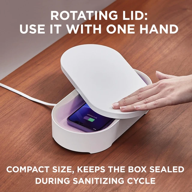 Alt view image 5 of 7 - Lexon UV Phone Sanitizer Machine & Wireless Charger - OBLIO Box QI Fast Charging and 360° UV-C Light Cellphone Cleaner, Glasses, Keys, Makeup Brush, Tools, All that Fits in - White