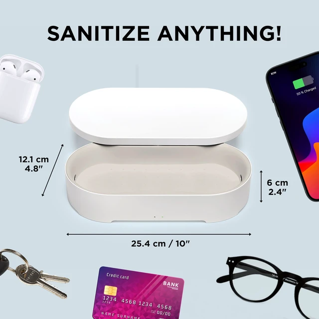 Alt view image 4 of 7 - Lexon UV Phone Sanitizer Machine & Wireless Charger - OBLIO Box QI Fast Charging and 360° UV-C Light Cellphone Cleaner, Glasses, Keys, Makeup Brush, Tools, All that Fits in - White
