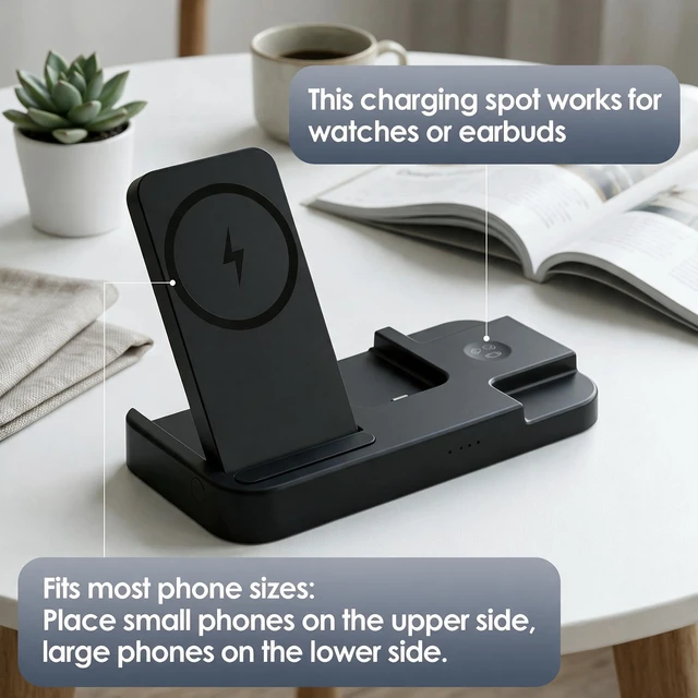 Alt view image 7 of 7 - BOVIPO 4 in 1 Charger for Oura Ring Gen 5 & Gen 4 (Oura Charger NOT Included), Fast Wireless Magnetic Charging Station for iPhone, Apple Watch, AirPods, Samsung Galaxy