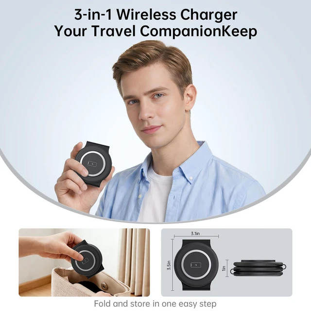 Alt view image 2 of 7 - Foldable 3 in 1 Wireless Charging Station for Apple Magsafe Charger Stand | Fast Charge Stand for iPhone 18/17/16/15/14/13/12/11 iWatch Airpods Series No Tangled Cables Ideal for Travel/Portable