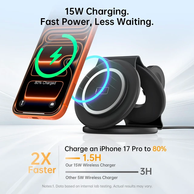 Alt view image 3 of 7 - Foldable 3 in 1 Wireless Charging Station for Apple Magsafe Charger Stand | Fast Charge Stand for iPhone 18/17/16/15/14/13/12/11 iWatch Airpods Series No Tangled Cables Ideal for Travel/Portable