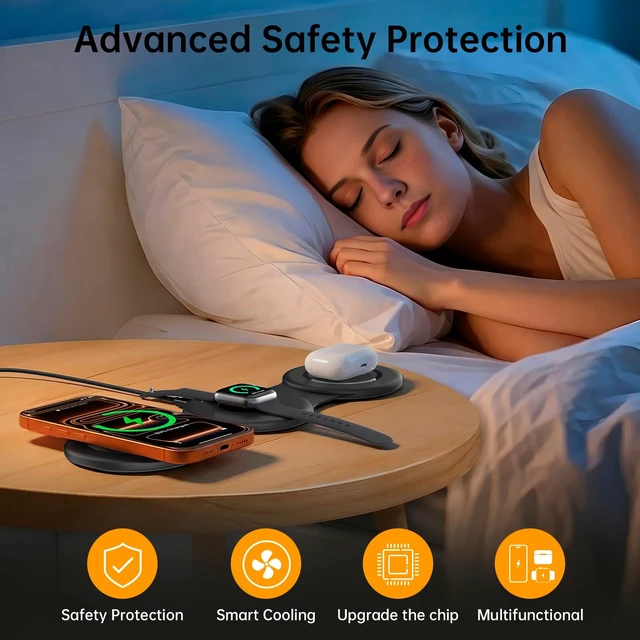 Alt view image 5 of 7 - Foldable 3 in 1 Wireless Charging Station for Apple Magsafe Charger Stand | Fast Charge Stand for iPhone 18/17/16/15/14/13/12/11 iWatch Airpods Series No Tangled Cables Ideal for Travel/Portable