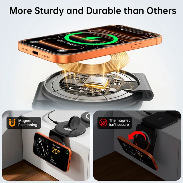 Alt view image 7 of 7 - Foldable 3 in 1 Wireless Charging Station for Apple Magsafe Charger Stand | Fast Charge Stand for iPhone 18/17/16/15/14/13/12/11 iWatch Airpods Series No Tangled Cables Ideal for Travel/Portable