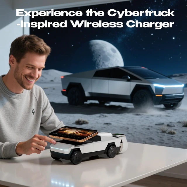 Alt view image 2 of 7 - CyberDock 3-in-1 Wireless Charging Station, Qi2 Certified 15W Magnetic Charger for iPhone, Apple Watch & AirPods, Cybertruck-Inspired Design, Auto-Rotating Stand, Pop-Out Watch Charger, 30W Adapter
