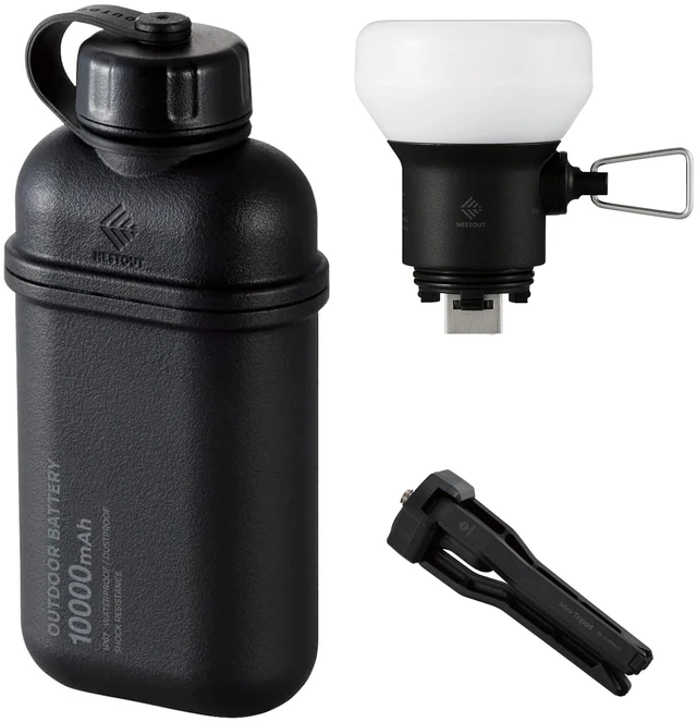 Main image of ELECOM NESTOUT Portable Charger and Lamp, 10000mAh Outdoor Battery Power Bank, 20W USB-C Fast Charging PD, Battery and Light for Camping, 300 Lumen LED Lantern Lamp-1 (Black)