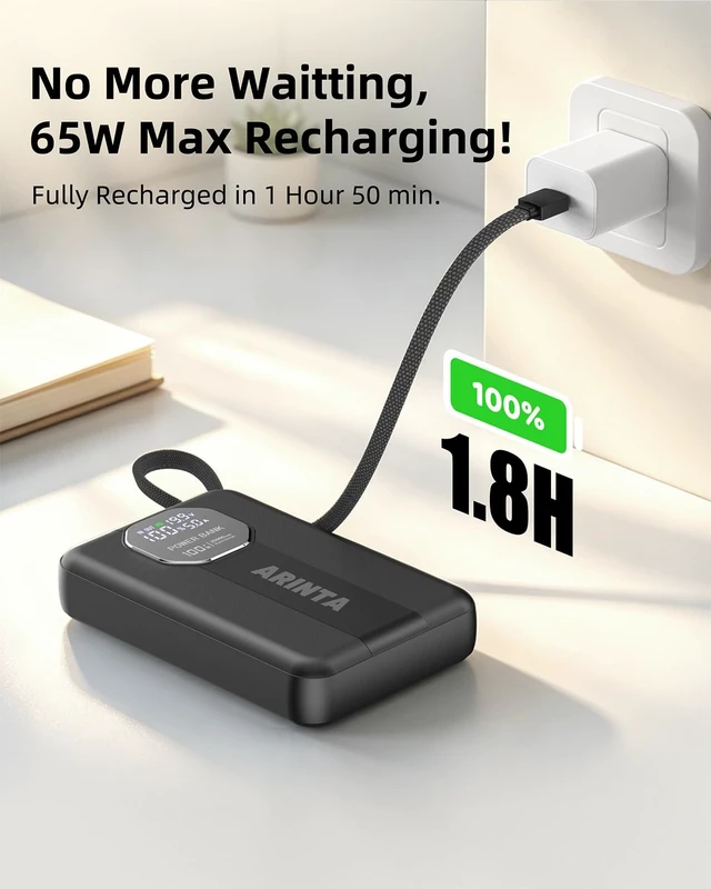 Alt view image 6 of 7 - Laptop Power Bank 20000mAh 100W Portable Charger with Built-in USB-C Cable | Travel Essentials, Birthday Gifts For Women Men, USB-C Input/Output Battery Pack for Laptops, MacBook, Smartphones, Tablets