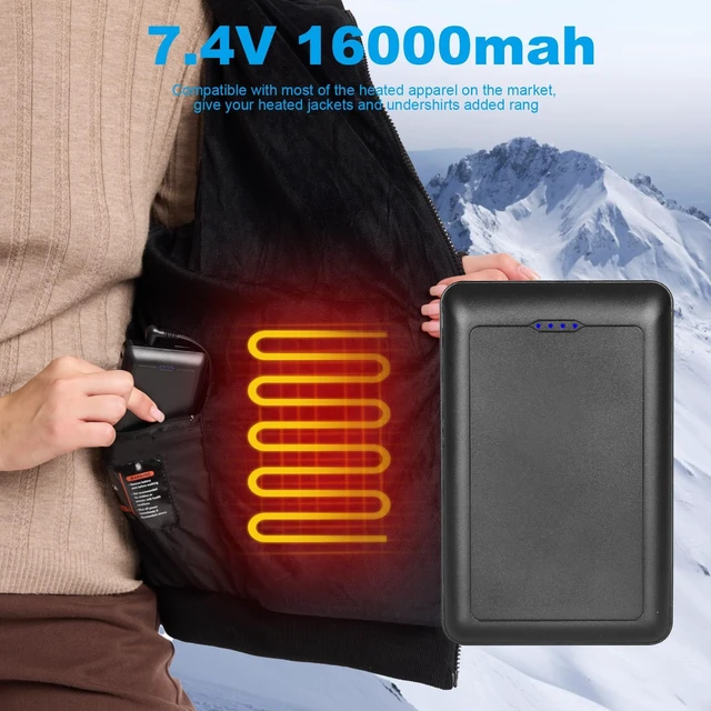 Alt view image 2 of 7 - Moteoza Portable Charger 16000 mAh 20W Heated Vest Battery Pack, 7.4V Rechargeable Power Bank with Indicator for Heated Jacket Hoodie Pants Shawl, USB & DC Dual Ports
