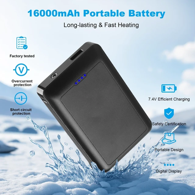 Alt view image 5 of 7 - Moteoza Portable Charger 16000 mAh 20W Heated Vest Battery Pack, 7.4V Rechargeable Power Bank with Indicator for Heated Jacket Hoodie Pants Shawl, USB & DC Dual Ports