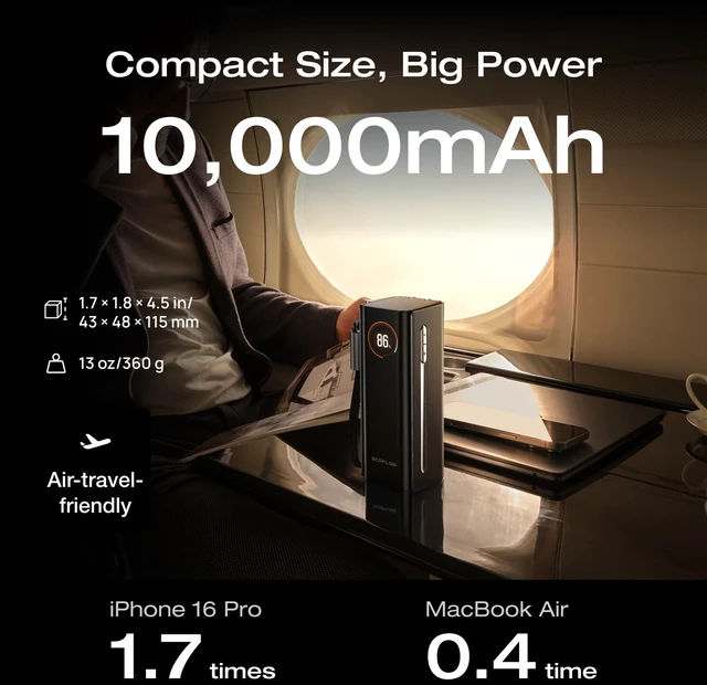 Alt view image 4 of 7 - ECOFLOW RAPID Pro Power Bank with 67W Wall Plug, 10,000mAh 3-in-1 Portable Charger with Built-in USB-C Cable, 45W Fast Recharging, Travel Essentials for iPhone 17/16 Series, Galaxy, Laptops, and More