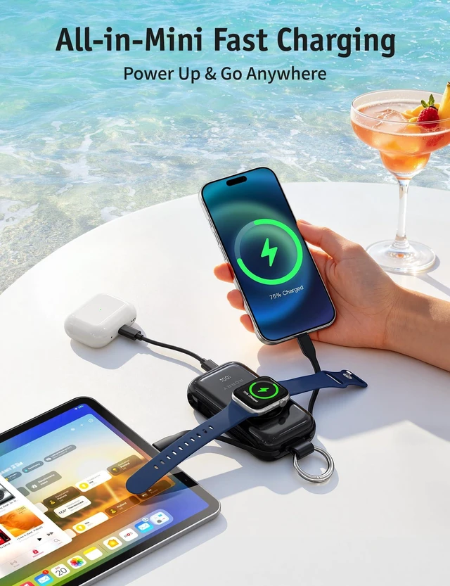 Alt view image 2 of 4 - RORRY CharmGo Portable Charger 10000mAh 45W Fast Charging 5000mAh Keychain Power Bank with Built-in Cables, Battery Pack for iPhone