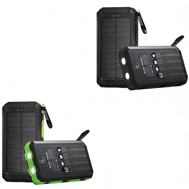 Main image of Durecopow 20,000mAh Solar Charger Power Bank *2 Pack(Green+Black) | Portable Charger, 4 Cables 3 Ports Fast Charging External Battery Pack with USB C for Cell Phones, Solar Panel Charger