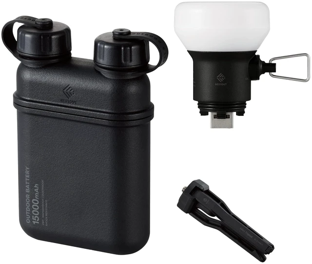 Main image of ELECOM NESTOUT Portable Charger and Lamp, 15000mAh Outdoor Battery Power Bank, 32W USB-C Fast Charging PD, Battery and Light for Camping, 300 Lumen LED Lantern Lamp-1 - Black