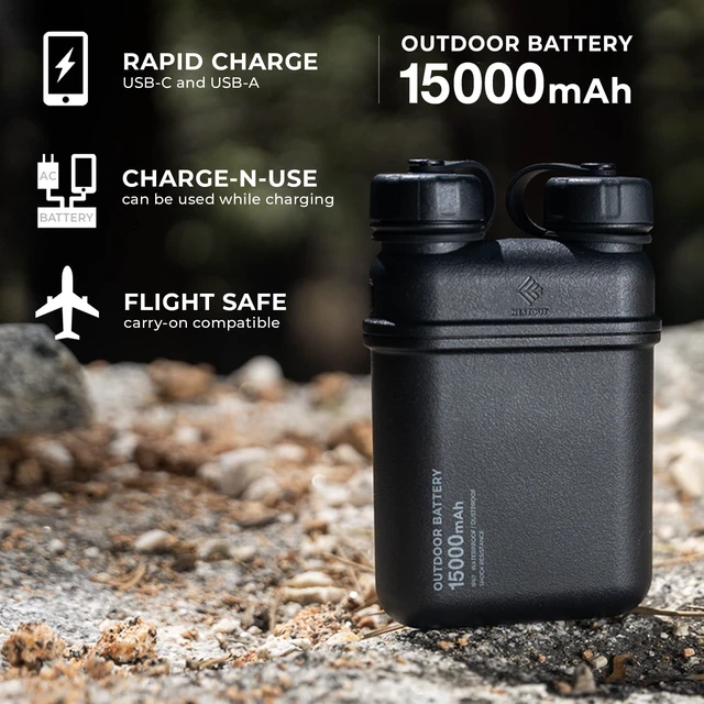 Alt view image 2 of 7 - ELECOM NESTOUT Portable Charger and Lamp, 15000mAh Outdoor Battery Power Bank, 32W USB-C Fast Charging PD, Battery and Light for Camping, 300 Lumen LED Lantern Lamp-1 - Blue Gray