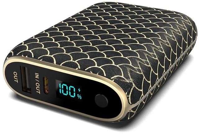 Main image of Halo RapidPack 10K DLX Power Bank | USB & USB-C Fast Charging for Multiple Devices, Smart Phones & Tablets, Synthetic Leather Wrapped, Portable Battery Charger, TSA Air Travel Approved Black