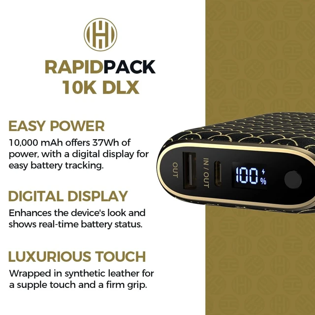 Alt view image 2 of 6 - Halo RapidPack 10K DLX Power Bank | USB & USB-C Fast Charging for Multiple Devices, Smart Phones & Tablets, Synthetic Leather Wrapped, Portable Battery Charger, TSA Air Travel Approved Black