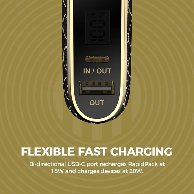 Alt view image 4 of 6 - Halo RapidPack 10K DLX Power Bank | USB & USB-C Fast Charging for Multiple Devices, Smart Phones & Tablets, Synthetic Leather Wrapped, Portable Battery Charger, TSA Air Travel Approved Black