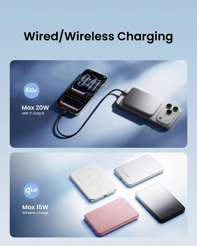 Alt view image 6 of 6 - sharge for Magsafe Power Bank 5000mAh Ultra Slim Battery Pack | Qi2 15W Wireless Portable Charger, Fast Charging Power Bank for iPhone 17/16/15