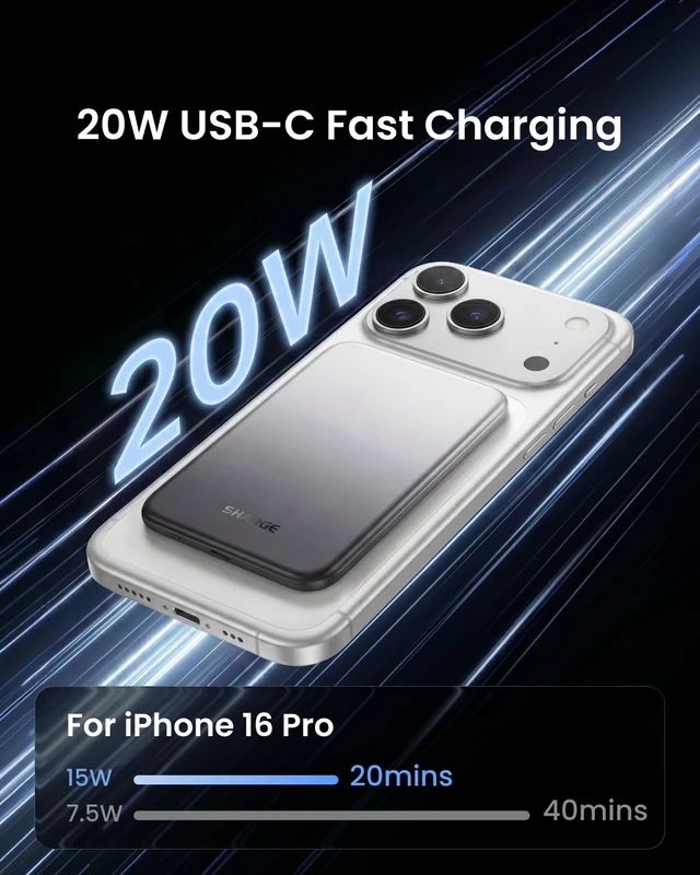 Alt view image 4 of 6 - sharge for Magsafe Power Bank 5000mAh Ultra Slim Battery Pack | Qi2 15W Wireless Portable Charger, Fast Charging Power Bank for iPhone 17/16/15