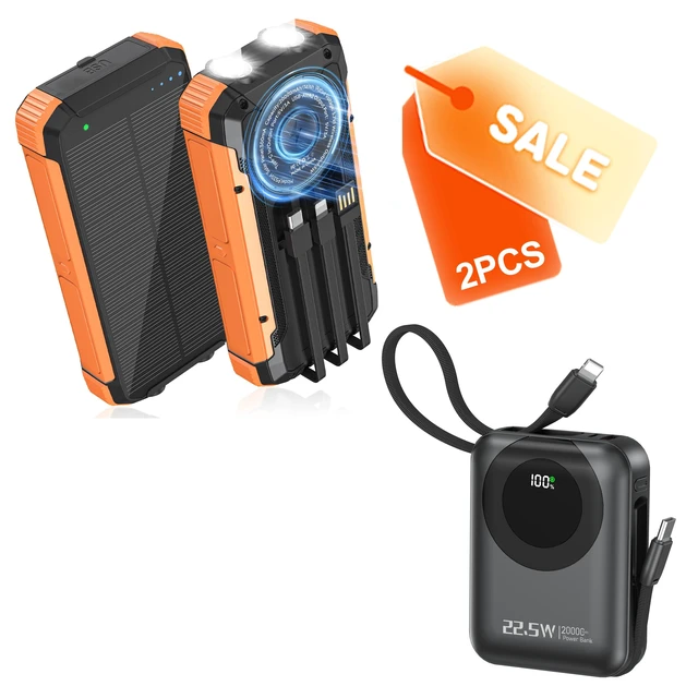 Alt view image 2 of 7 - ERRBBIC Power Bank Bundle: Outdoor Solar Charger (Orange) + Slim Fast Charger (Black) 2-Pack Portable Power for Any Adventure