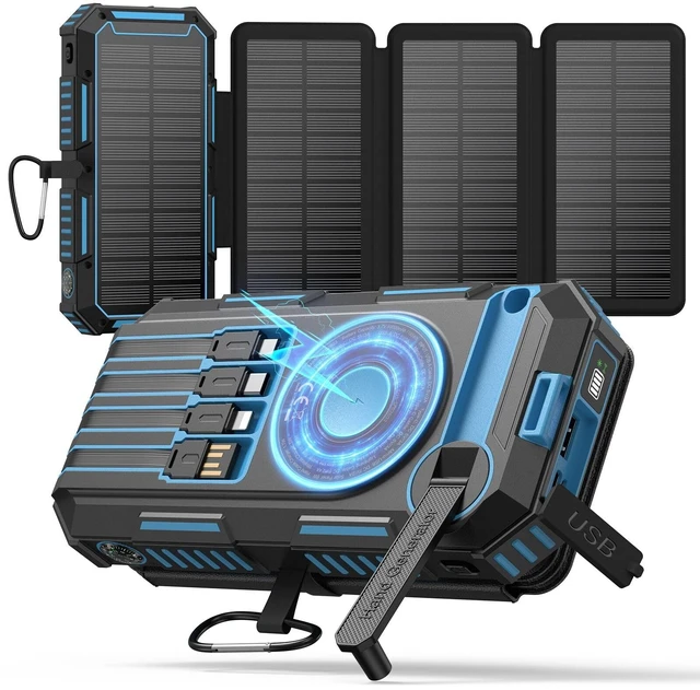 Main image of FEELLE Solar Power Bank 50000mAh Magnetic Portable Charger with Hand Crank | Built in 4 Cables & 4 Solar Panels, PD QC 3.0 Fast Charging Battery Pack, Flashlight for Outdoor, Charge 6 Devices at Once