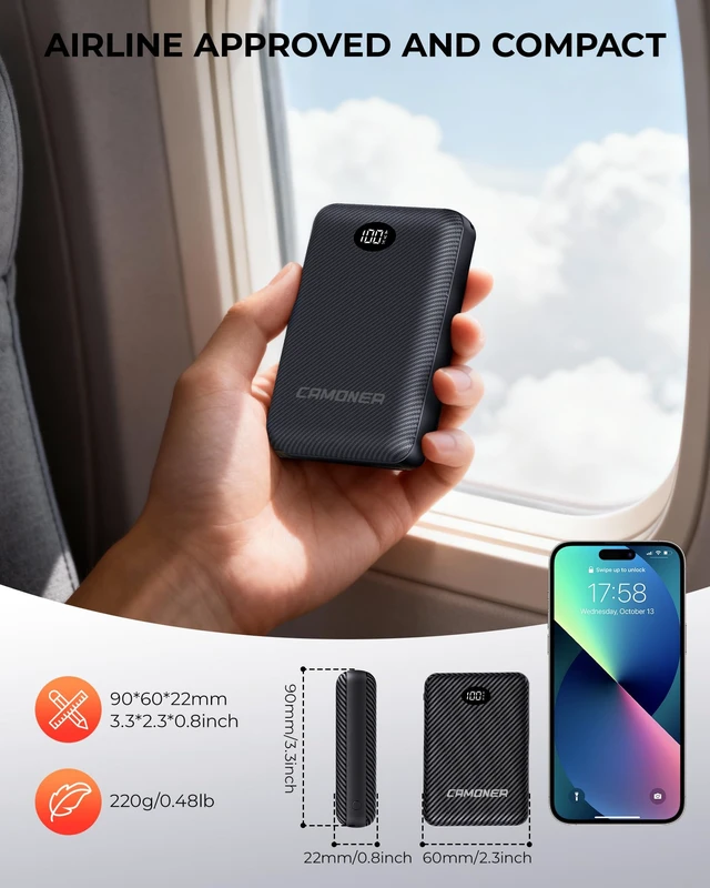 Alt view image 6 of 6 - Heated Vest Battery Pack, 5V 2A/3A 12000mAh Power Bank for Heated Vest | With LED Display|Compact and Small Size |Battery Pack for Soleilwear,KOVNLO and TIDEWE