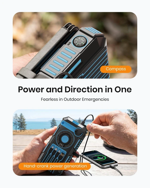 Alt view image 6 of 7 - FEELLE Solar Power Bank 50000mAh Magnetic Portable Charger with Hand Crank | Built in 4 Cables & 4 Solar Panels, PD QC 3.0 Fast Charging Battery Pack, Flashlight for Outdoor, Charge 6 Devices at Once