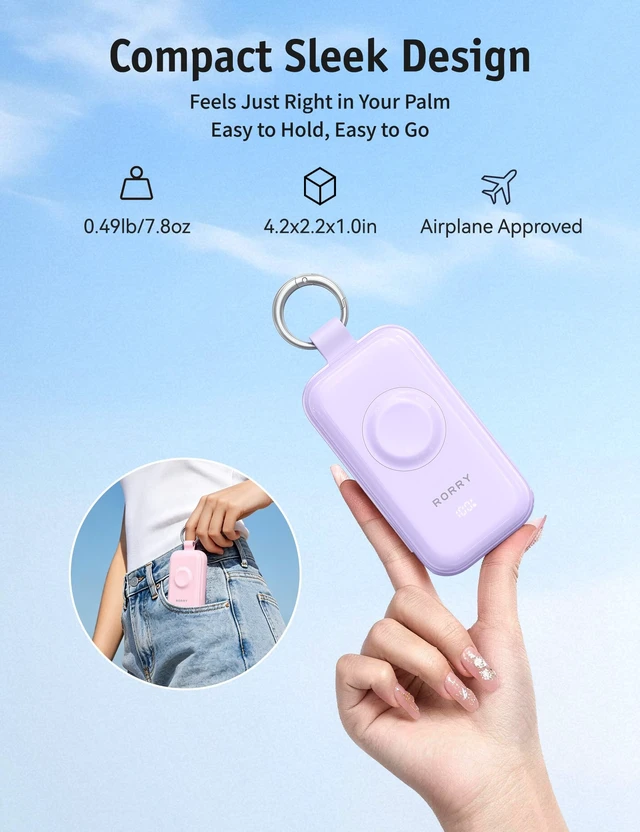 Alt view image 2 of 7 - RORRY CharmGo Portable Charger 45W 20W Fast Charging, 10000mAh Keychain Power Bank with Built-in Cables, Battery Pack for iPhone and Apple Watch, iPad
