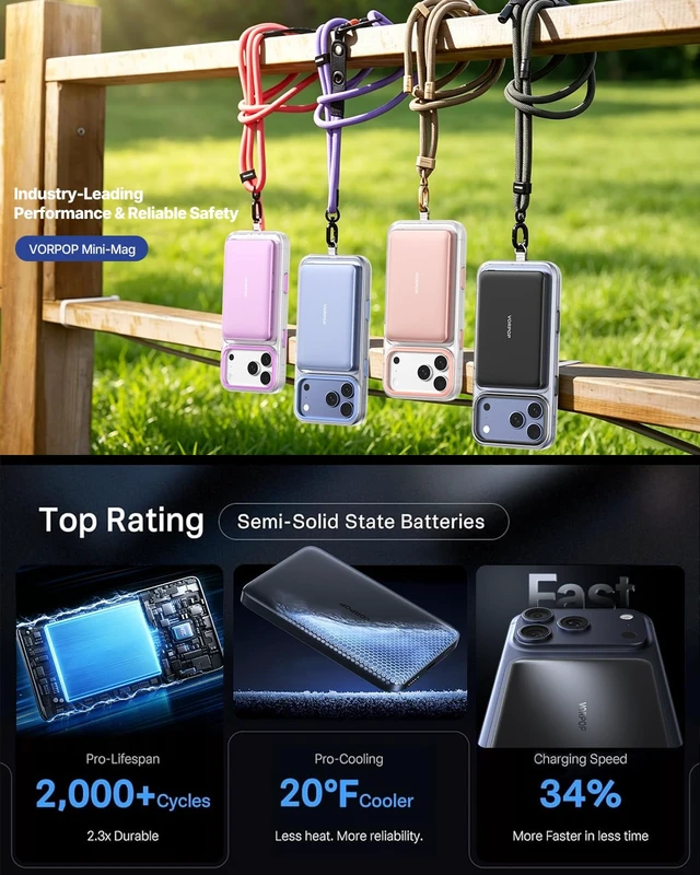 Alt view image 7 of 7 - VORPOP Power Bank,Ultra-Slim 5000mAh Magnetic Wireless Portable Charger | 15W Wireless Portable Phone Charger with 20W USB-C, Semi-Solid Battery Pack for iPhone 18 Pro Max/17/16/15/14/13/12