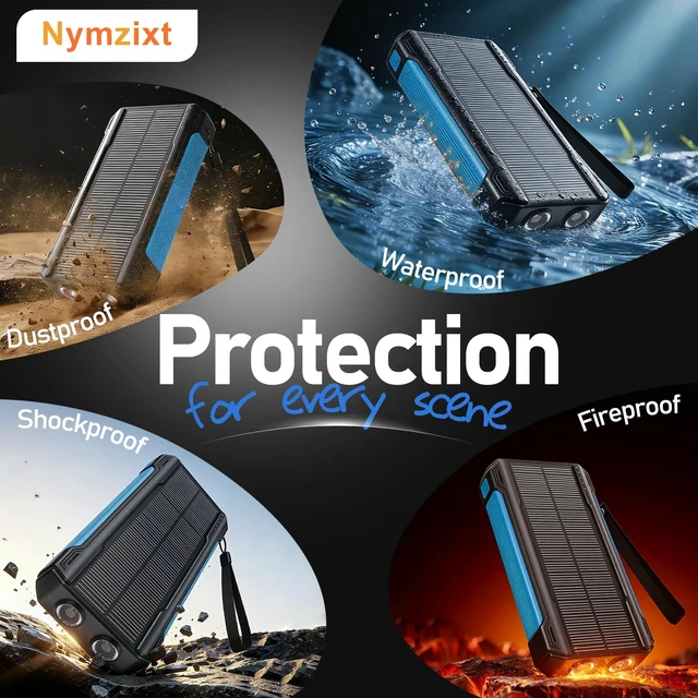 Alt view image 7 of 7 - Nymzixt Solar Power Bank 20000mAh Bundle with Built-in Cables, Wireless Charging and Foldable Solar Panels