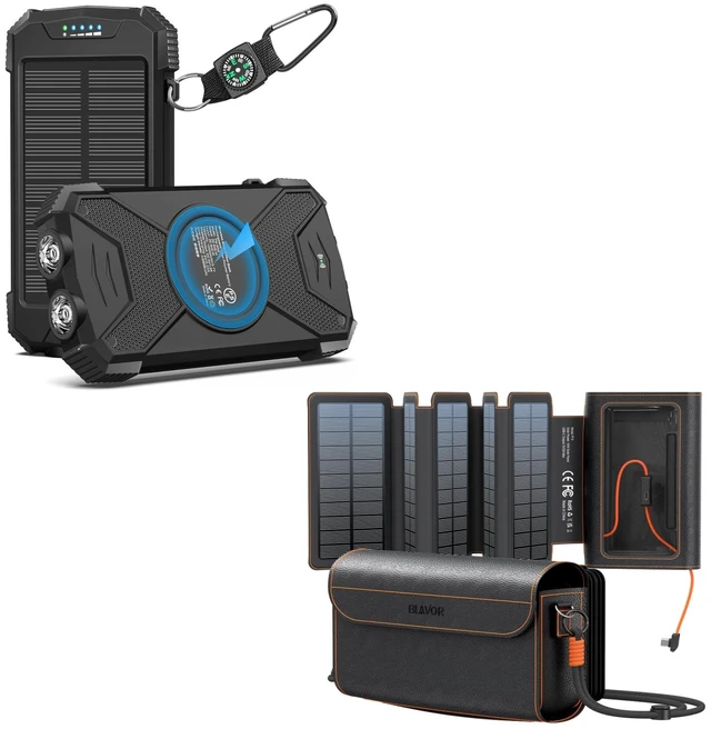 Main image of BLAVOR Portable Foldable Solar Charging Pack with Built-in USB-C Cable & Crossbody Lanyard, Plus Solar Charger Power Bank 10,000mAh, 20W PD, Waterproof for Outdoor Camping Hiking Backpacking