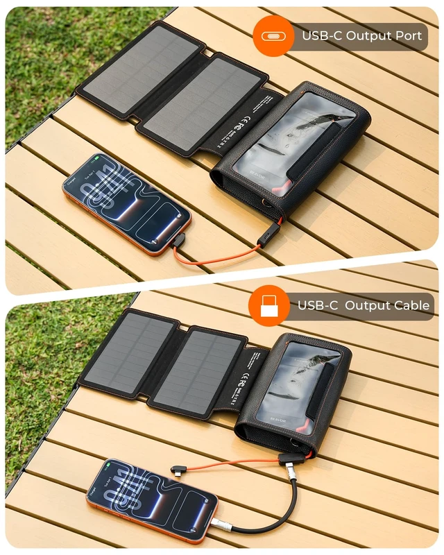 Alt view image 4 of 7 - BLAVOR Portable Foldable Solar Charging Pack with Built-in USB-C Cable & Crossbody Lanyard, Plus Solar Charger Power Bank 10,000mAh, 20W PD, Waterproof for Outdoor Camping Hiking Backpacking